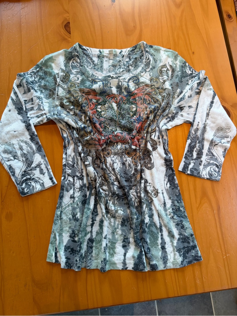 Vintage y2k fitted whimsigoth boho Women's Patterned Scoop Neck Top